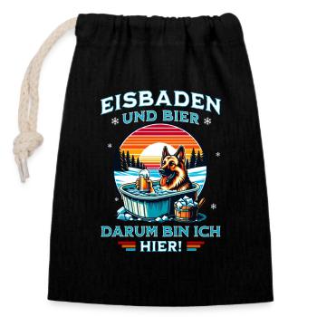 Eisbaden Schäferhund - Bier Eisbader Winterspaß - Verschließbarer Geschenkbeutel aus Baumwolle (14x20cm) - Schwarz - Vorne
