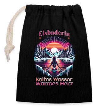 Eisbaderin - Kaltes Wasser - Warmes Herz Retro - Verschließbarer Geschenkbeutel aus Baumwolle (14x20cm) - Schwarz - Vorne