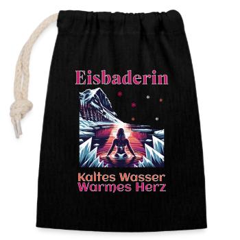 Eisbaderin - Kaltes Wasser Warmes Herz Eisbaden - Verschließbarer Geschenkbeutel aus Baumwolle (14x20cm) - Schwarz - Vorne
