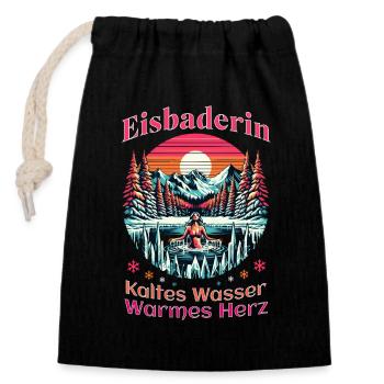 Eisbaderin - Kaltes Wasser Warmes Herz Eisbaden - Verschließbarer Geschenkbeutel aus Baumwolle (14x20cm) - Schwarz - Vorne