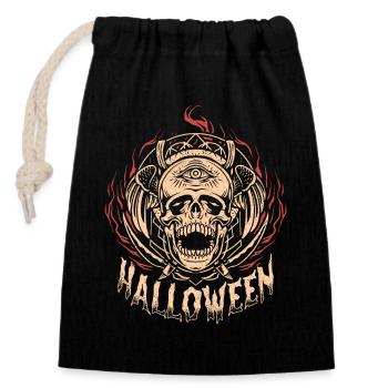 Halloween Totenkopf - Verschließbarer Geschenkbeutel aus Baumwolle (14x20cm) - Schwarz - Vorne