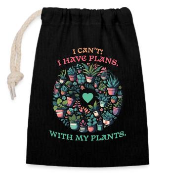 Amoureux des plantes - J’ai des projets avec des plantes - Sac cadeau en coton avec cordon (14 x 20 cm) - noir - Devant