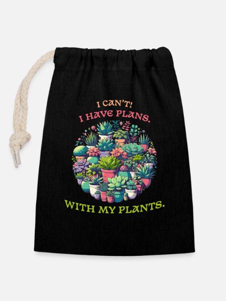 Amoureux des plantes et amoureux des plantes - Sac cadeau en coton avec cordon (14 x 20 cm) - noir