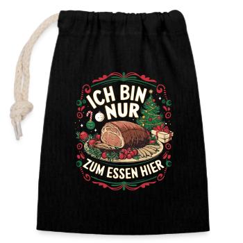 Nur zum Essen hier – Bestes Weihnachtsdesign - Verschließbarer Geschenkbeutel aus Baumwolle (14x20cm) - Schwarz - Vorne