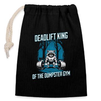 Deadlift King - Lustiges Waschbär Fitness Design - Verschließbarer Geschenkbeutel aus Baumwolle (14x20cm) - Schwarz - Vorne