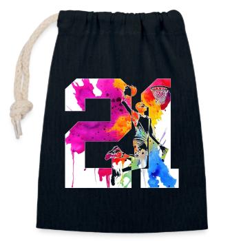 21ST BIRTHDAY BASKETBALL NUMBER 21 - Closable cotton gift bag (14x20cm) - navy - Front