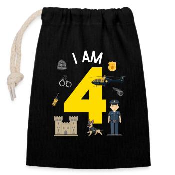 I am 4 - UK Police - Verschließbarer Geschenkbeutel aus Baumwolle (14x20cm) - Schwarz - Vorne