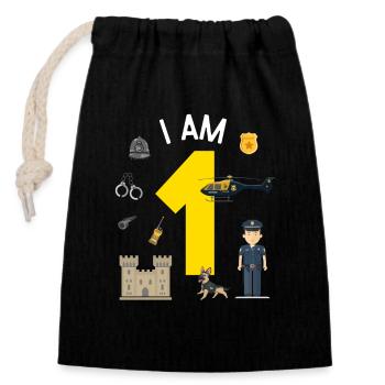 I am 1 - UK Police - Verschließbarer Geschenkbeutel aus Baumwolle (14x20cm) - Schwarz - Vorne