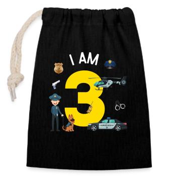 I am 3 - US Police - Verschließbarer Geschenkbeutel aus Baumwolle (14x20cm) - Schwarz - Vorne