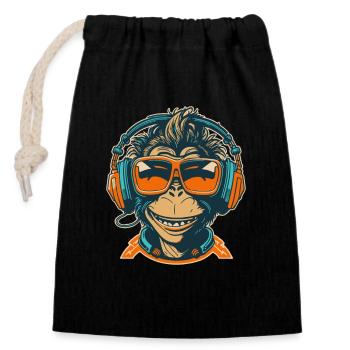 Singe DJ Lunettes De Soleil Casque Chimpanzé Coloré - Sac cadeau en coton avec cordon (14 x 20 cm) - noir - Devant