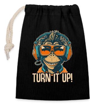 Singe DJ Lunettes De Soleil Casque Chimpanzé Coloré - Sac cadeau en coton avec cordon (14 x 20 cm) - noir - Devant