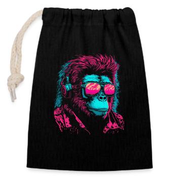 Singe DJ Lunettes De Soleil Casque Chimpanzé Coloré - Sac cadeau en coton avec cordon (14 x 20 cm) - noir - Devant