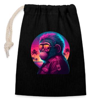 Affe Schimpanse Cool Sonnenbrille 80er Retro Style - Verschließbarer Geschenkbeutel aus Baumwolle (14x20cm) - Schwarz - Vorne