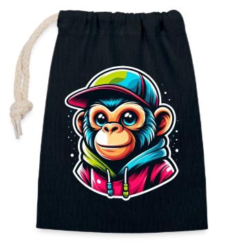 Casquette à capuche Monkey - Sac cadeau en coton avec cordon (14 x 20 cm) - bleu marine - Devant