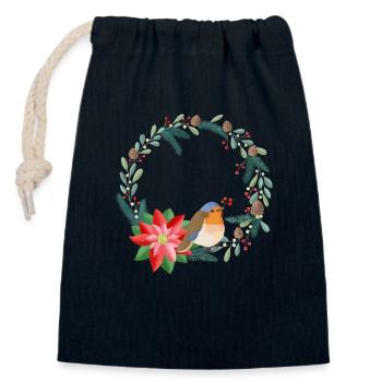Christmas wreath can be personalized with your text - Closable cotton gift bag (14x20cm) - navy - Front