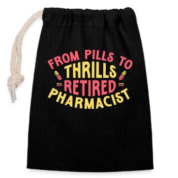Pharmacien à la retraite, Pharmacie à la retraite - Sac cadeau en coton avec cordon (14 x 20 cm) - noir - Devant