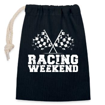 Voitures de week-end de course Symbole de course Drapeau - Sac cadeau en coton avec cordon (14 x 20 cm) - bleu marine - Devant