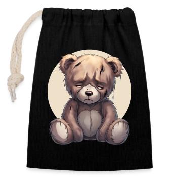 Sad Teddy Bear - Closable cotton gift bag (14x20cm) - black - Front