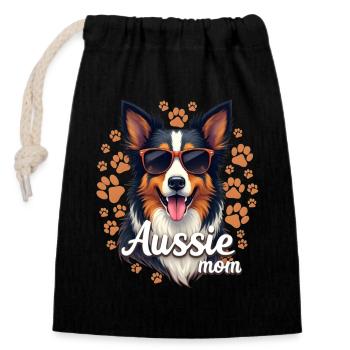 Aussie Mom - Closable cotton gift bag (14x20cm) - black - Front