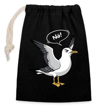 "Nö" Möwe - Nordsee Design - Verschließbarer Geschenkbeutel aus Baumwolle (14x20cm) - Schwarz - Vorne