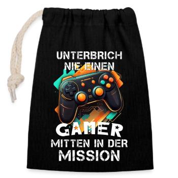 Gamer Zocker Gaming Konsole Videospiele lustig - Verschließbarer Geschenkbeutel aus Baumwolle (14x20cm) - Schwarz - Vorne