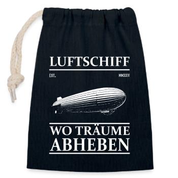 Zeppelin Luftschiffe Design, wo Träume Abheben - Verschließbarer Geschenkbeutel aus Baumwolle (14x20cm) - Navy - Vorne