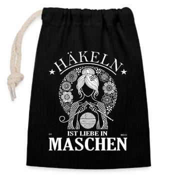 Häkeln ist Liebe – Kreativ und von Herzen - Verschließbarer Geschenkbeutel aus Baumwolle (14x20cm) - Schwarz - Vorne