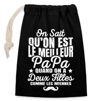 Meilleur Papa avec Deux Filles comme Les Miennes - Sac cadeau en coton avec cordon (14 x 20 cm) - noir - Devant
