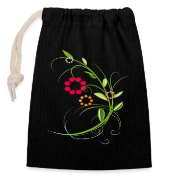 Vrille florale à petites fleurs - Sac cadeau en coton avec cordon (14 x 20 cm) - noir - Devant