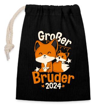 Kinder Großer Bruder 2024 Fuchs Schwangerschaft - Verschließbarer Geschenkbeutel aus Baumwolle (14x20cm) - Schwarz - Vorne