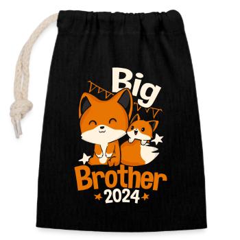 Kinder Großer Bruder 2024 Fuchs Schwangerschaft - Verschließbarer Geschenkbeutel aus Baumwolle (14x20cm) - Schwarz - Vorne