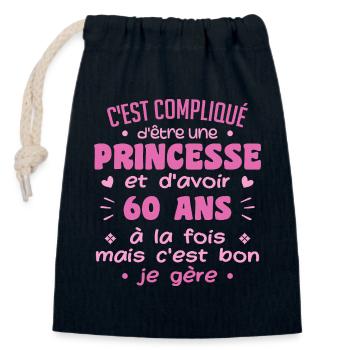 Woman Princess Birthday 60 Years - Closable cotton gift bag (14x20cm) - navy - Front