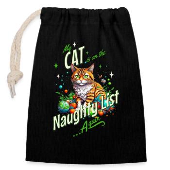 naughty cat Christmas - Closable cotton gift bag (14x20cm) - black - Front