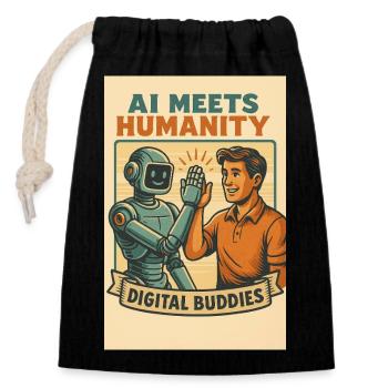 Ai meet Humanity - Verschließbarer Geschenkbeutel aus Baumwolle (14x20cm) - Schwarz - Vorne