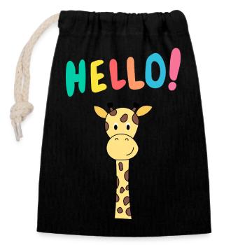 Girafe dit bonjour – Motif animalier mignon - Sac cadeau en coton avec cordon (14 x 20 cm) - noir - Devant