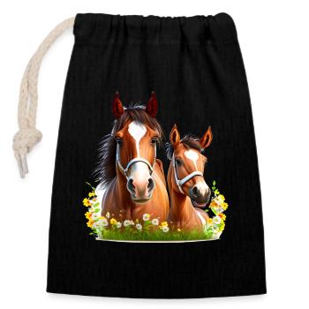 Chemise cheval Cheval Saule Fleurs Poulain Fille - Sac cadeau en coton avec cordon (14 x 20 cm) - noir - Devant