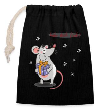 Weihnachten Maus - Verschließbarer Geschenkbeutel aus Baumwolle (14x20cm) - Schwarz - Vorne