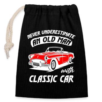 Never Underestimate An Old Man With Classic Car - Verschließbarer Geschenkbeutel aus Baumwolle (14x20cm) - Schwarz - Vorne