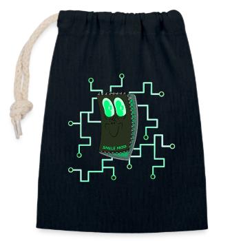 MOD SOURIRE - Sac cadeau en coton avec cordon (14 x 20 cm) - bleu marine - Devant