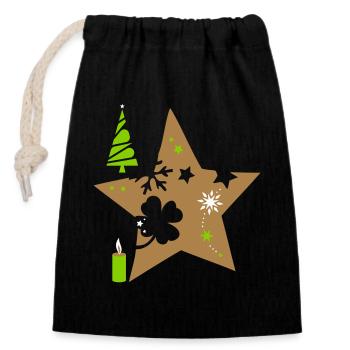 Weihnachtstern Tannenbaum - Verschließbarer Geschenkbeutel aus Baumwolle (14x20cm) - Schwarz - Vorne