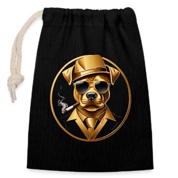 Goldener Gentleman: Hund in Menschengestalt - Verschließbarer Geschenkbeutel aus Baumwolle (14x20cm) - Schwarz - Vorne