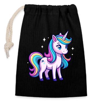 Cute Rainbow Unicorn - Closable cotton gift bag (14x20cm) - black - Front