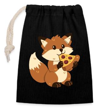 Renard à la pizza - Sac cadeau en coton avec cordon (14 x 20 cm) - noir - Devant