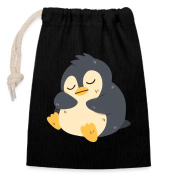 Le pingouin dort - Sac cadeau en coton avec cordon (14 x 20 cm) - noir - Devant
