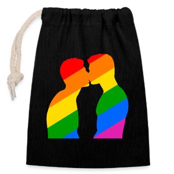 Homoerotischer Kuss zweier Männer - Verschließbarer Geschenkbeutel aus Baumwolle (14x20cm) - Schwarz - Vorne