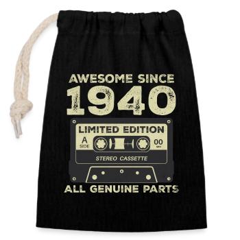 Anniversaire des années 1940 né dans les années 1940 Vintage rétro - Sac cadeau en coton avec cordon (14 x 20 cm) - noir - Devant