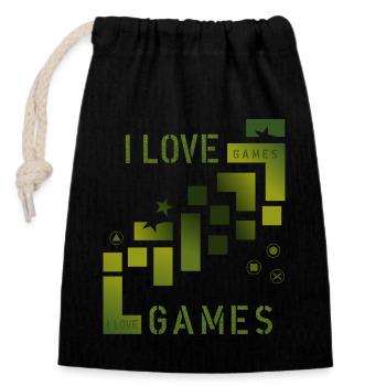 Jeux d’amour - Sac cadeau en coton avec cordon (14 x 20 cm) - noir - Devant
