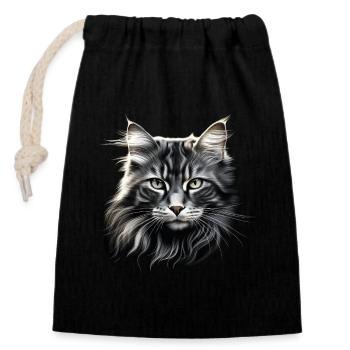 Chat à poil long Chat Blanc Maine Coone Chat de la forêt - Sac cadeau en coton avec cordon (14 x 20 cm) - noir - Devant