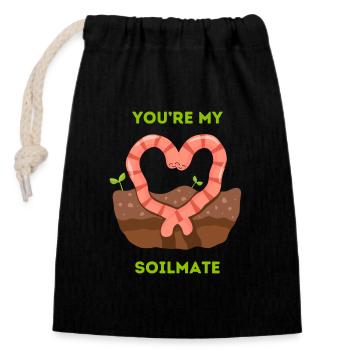 You are my soilmate - Verliebte Regenwürmer - Verschließbarer Geschenkbeutel aus Baumwolle (14x20cm) - Schwarz - Vorne