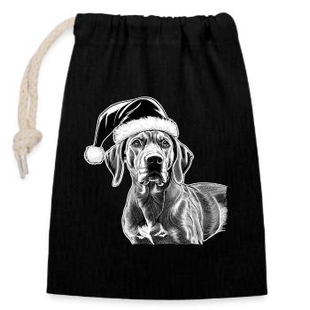 Rhodesian Ridgeback Christmas - Closable cotton gift bag (14x20cm) - black - Front